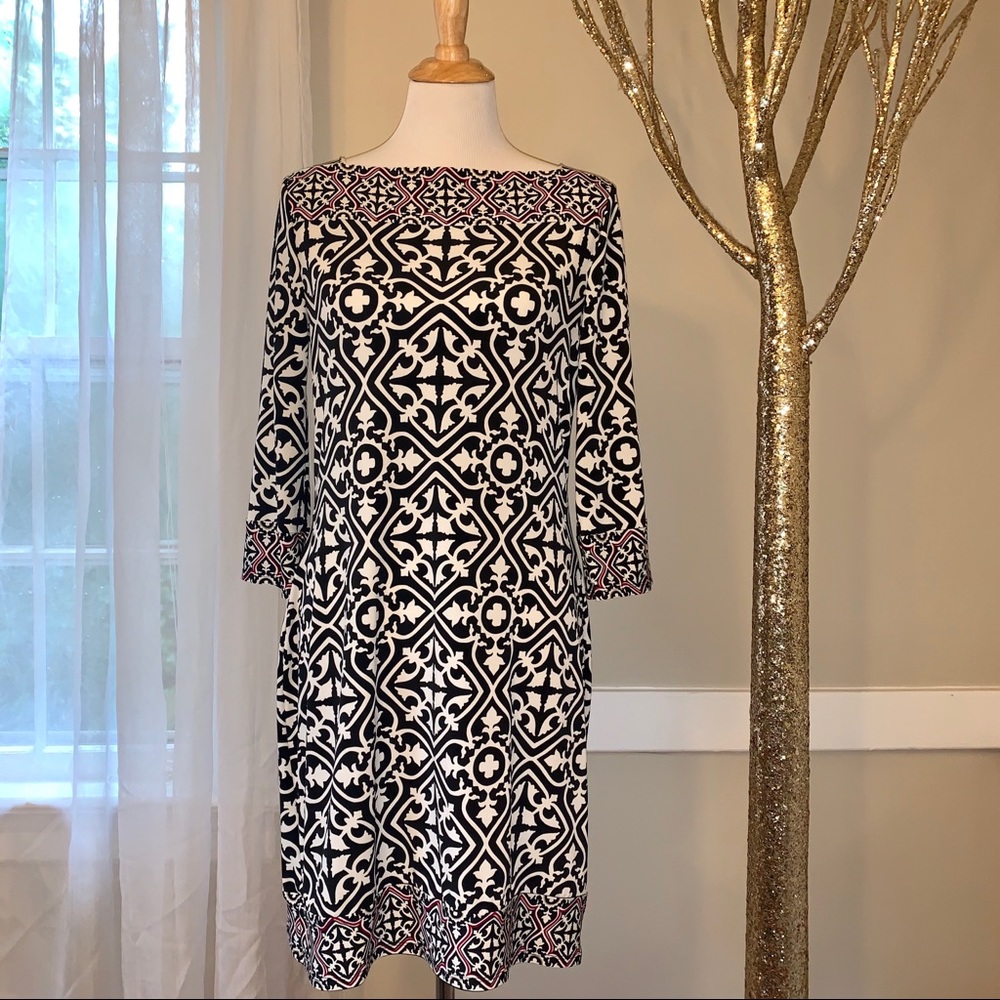 WHBM 3/4 Sleeve Printed Dress, Medium